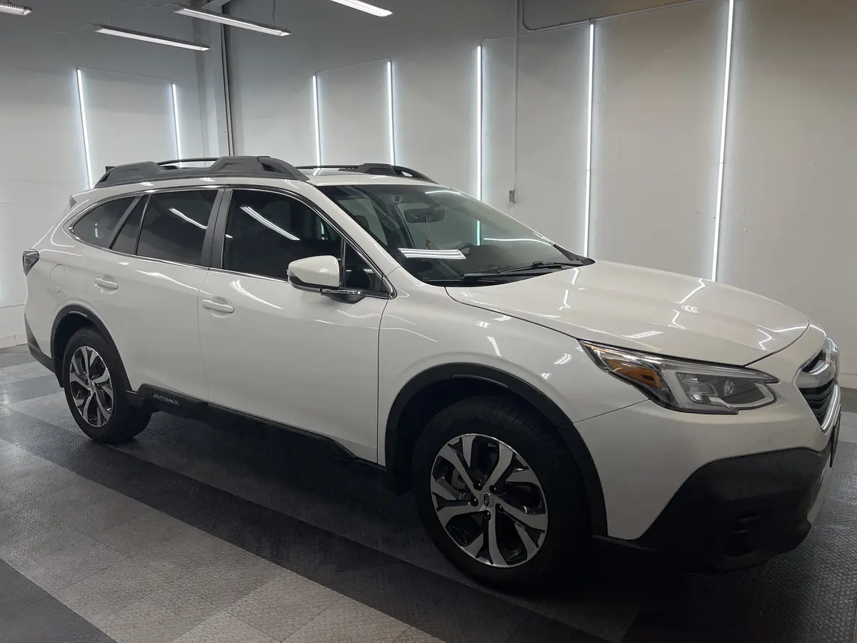 White Subaru Outback after Avery Dennison Encore Supreme ceramic window tint (view 1)