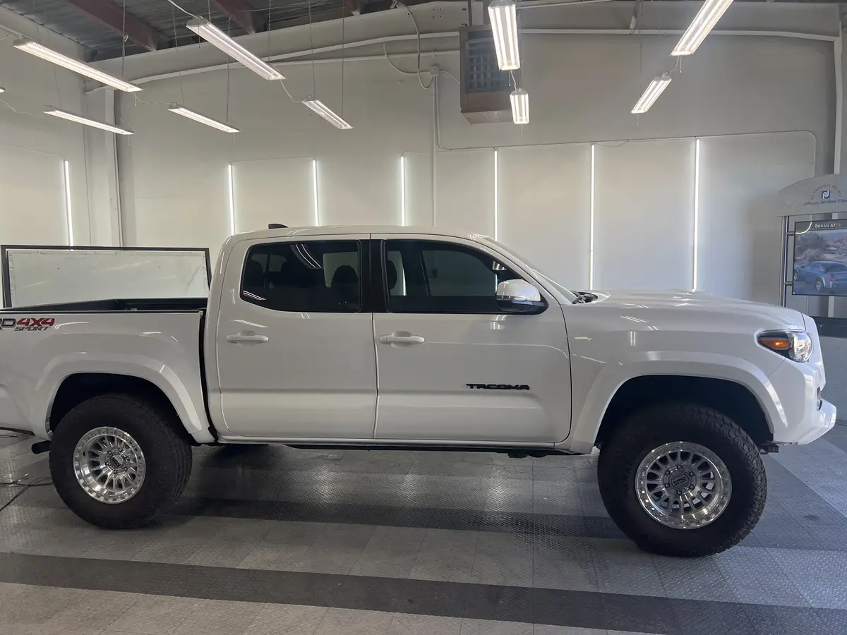 White Toyota Tacoma after Avery Dennison Encore Supreme ceramic window tint (view 2)