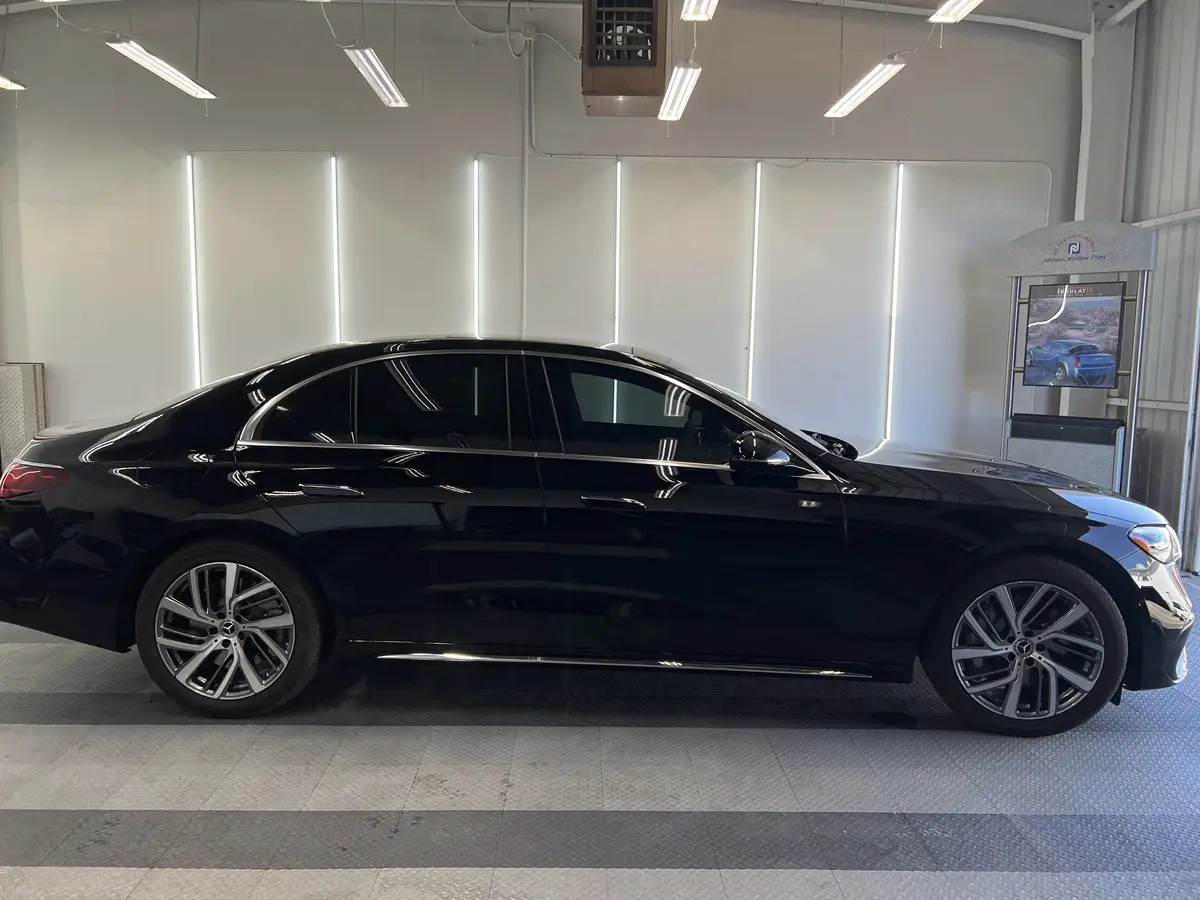 Black Mercedes-Benz E-Class after Avery Dennison Encore Supreme ceramic window tint (view 2)
