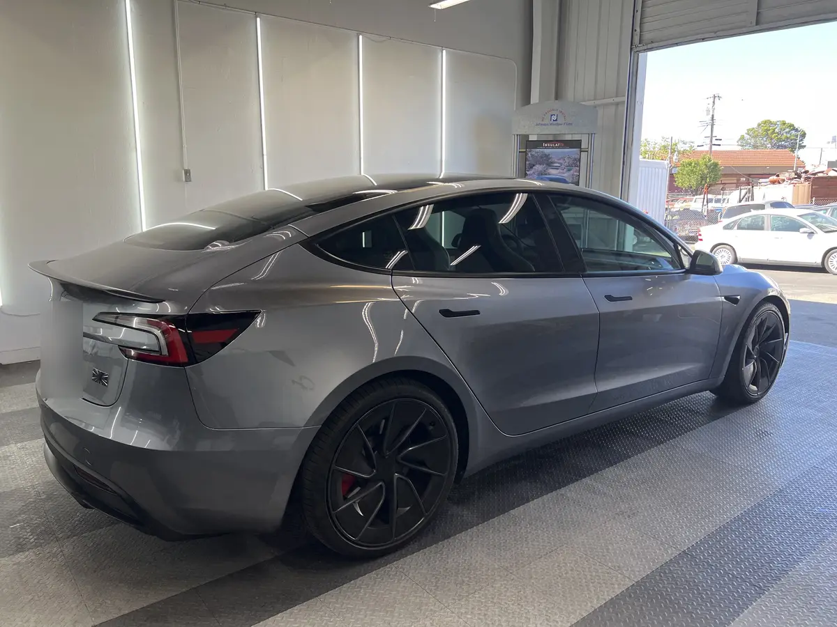 Silver Tesla Model 3 after Avery Dennison Encore Supreme IR ir ceramic window tint (view 1)