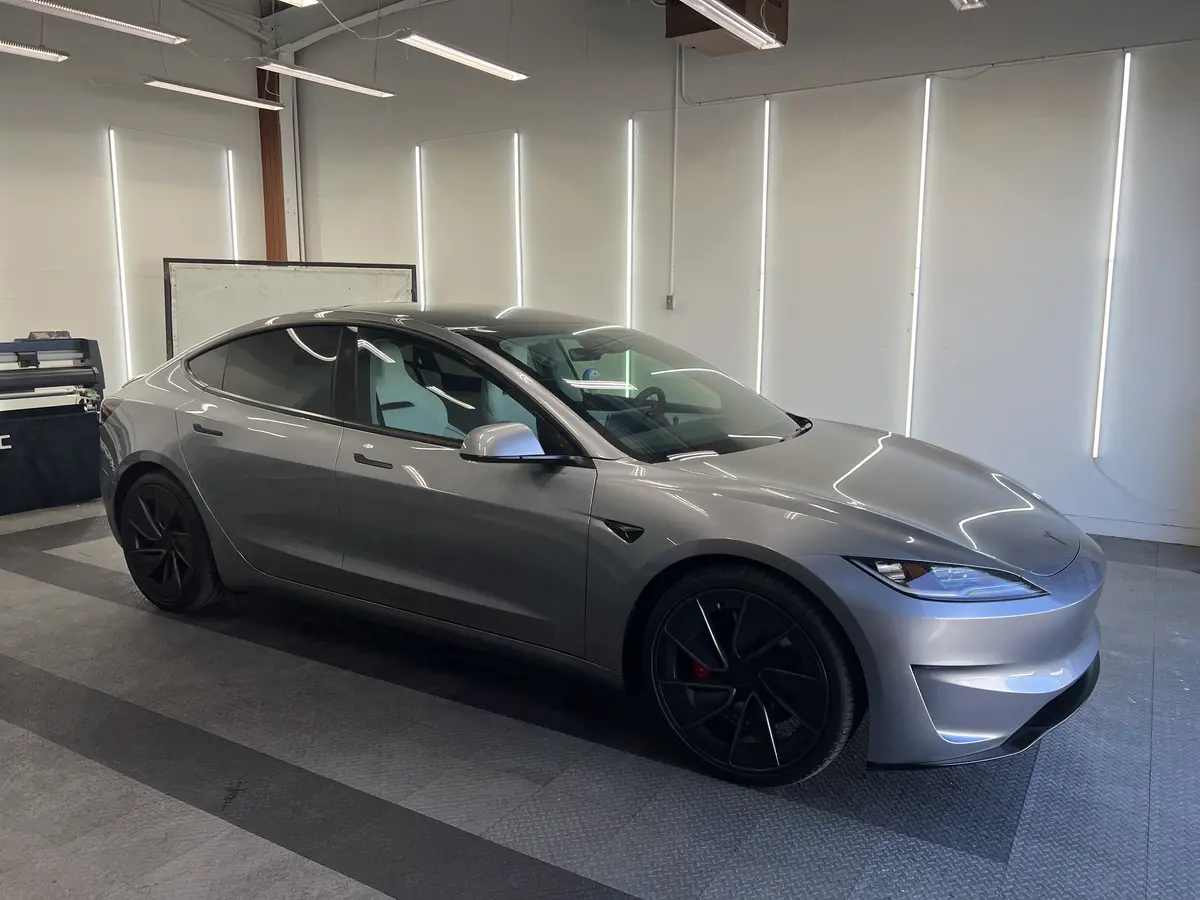 Silver Tesla Model 3 after Avery Dennison Encore Supreme IR ir ceramic window tint (view 2)