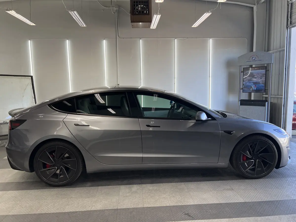 Silver Tesla Model 3 after Avery Dennison Encore Supreme IR ir ceramic window tint (view 3)