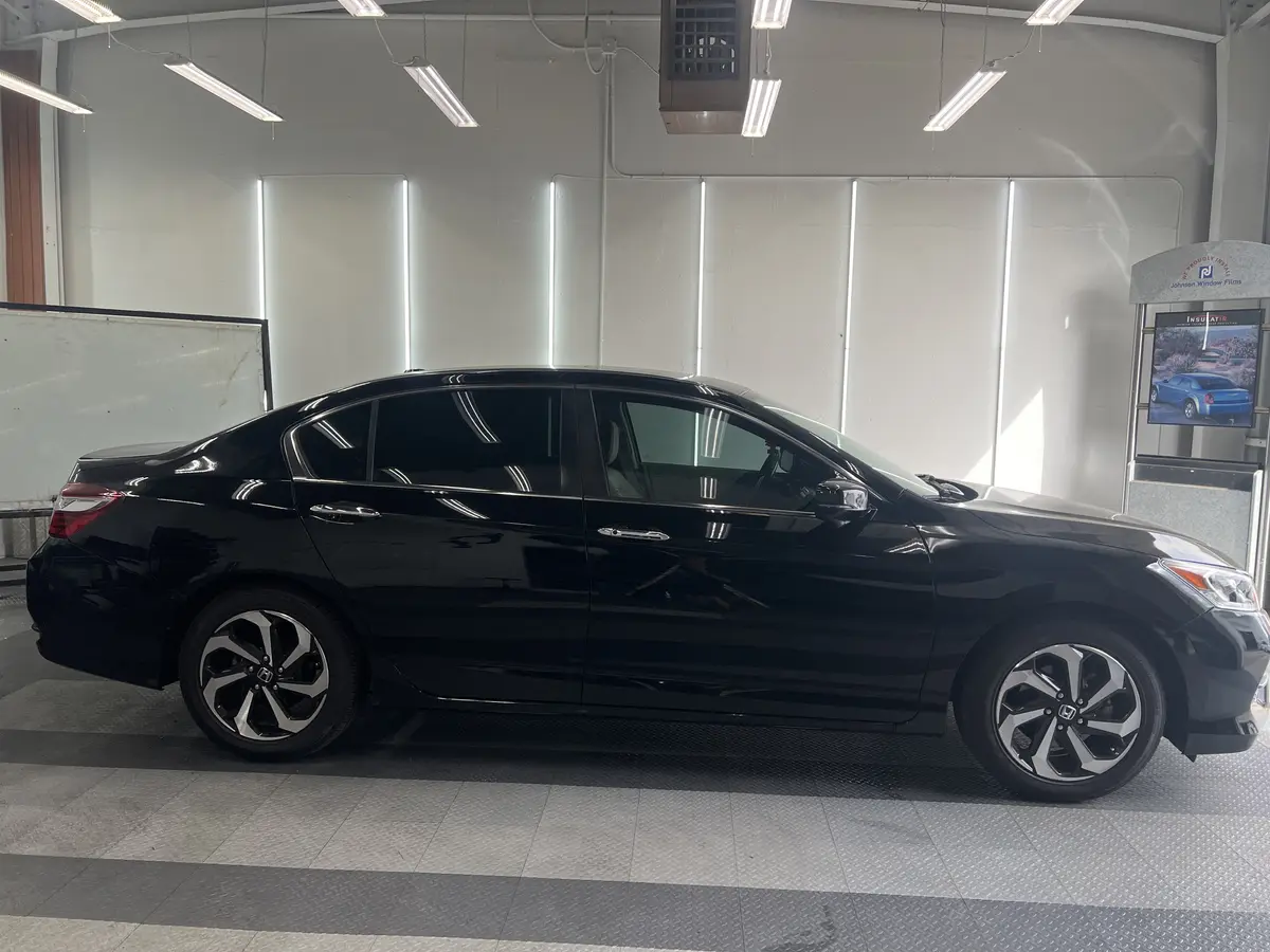 Black Honda Accord after Avery Dennison Encore carbon window tint (view 2)