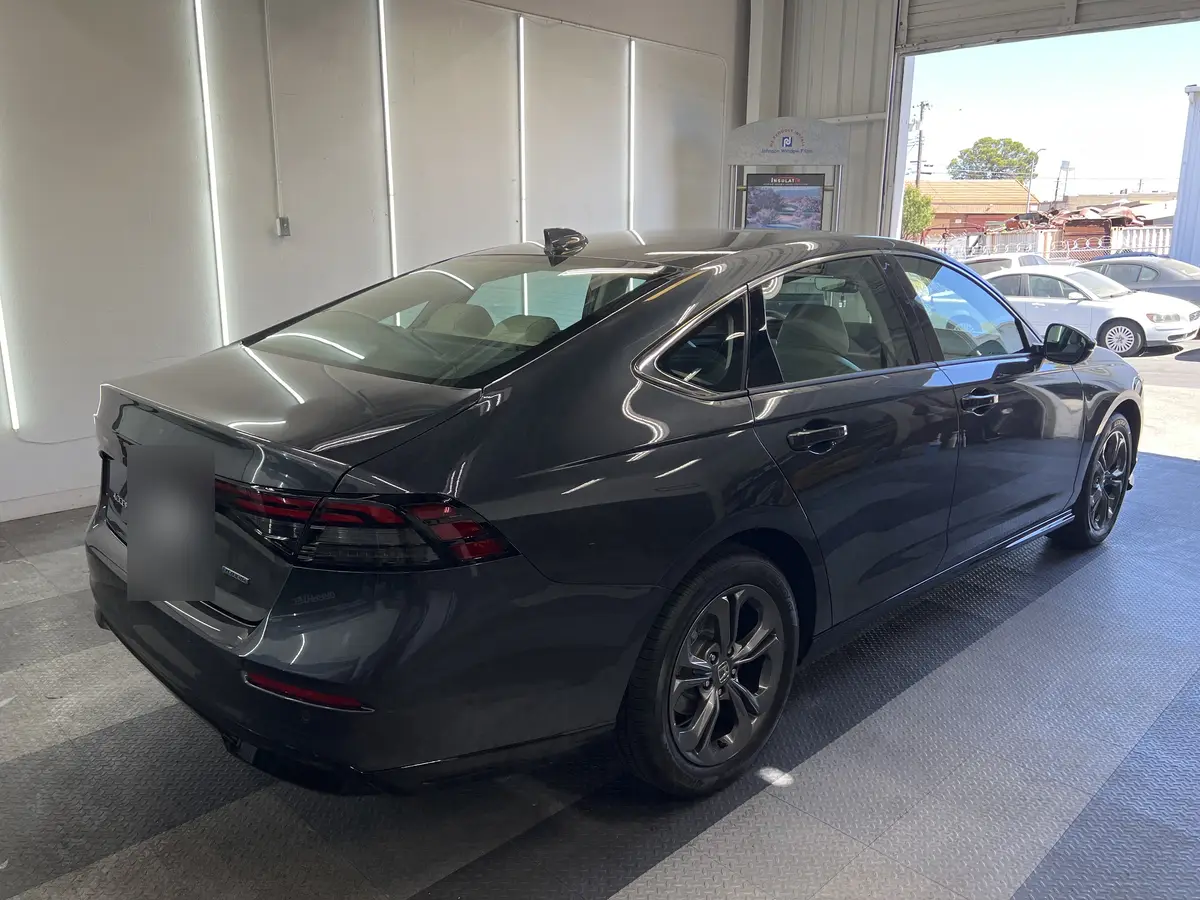 Gray Honda Accord before window tinting, factory glass (view 3)