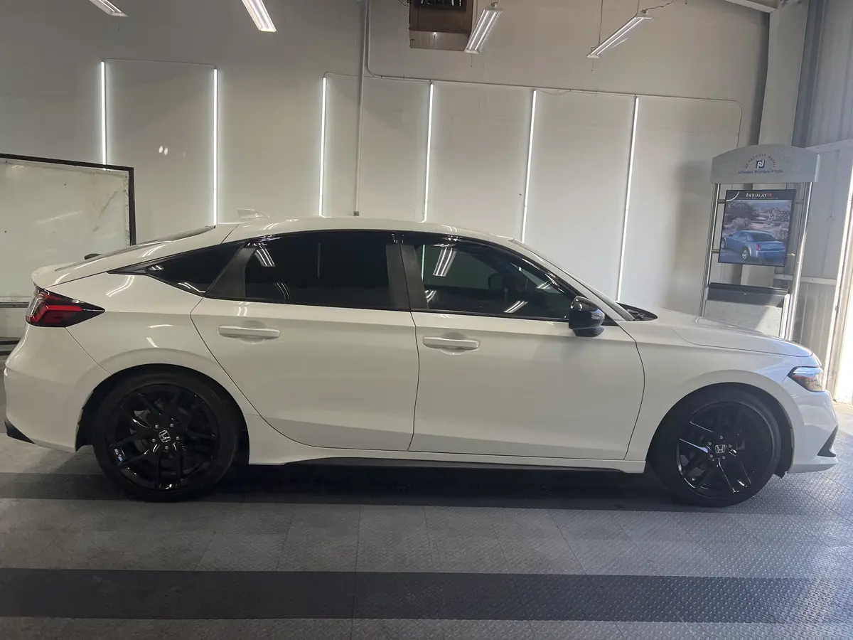 White Honda Civic after Avery Dennison Encore Supreme ceramic window tint (view 2)