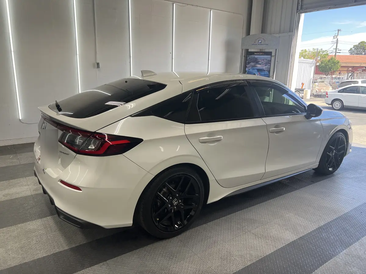 White Honda Civic after Avery Dennison Encore Supreme ceramic window tint (view 3)