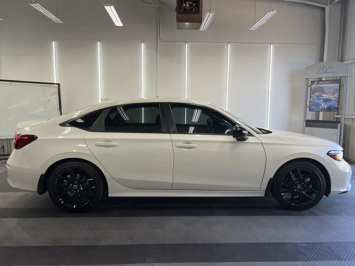 White Honda Civic after Avery Dennison Encore Supreme ceramic window tint (view 2)