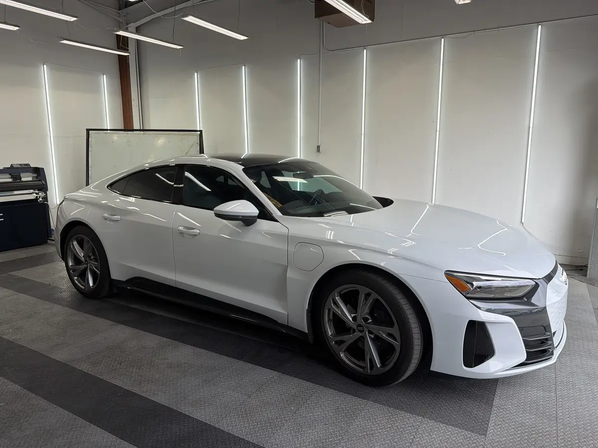 White Audi e-tron GT after Avery Dennison Encore Supreme IR ir ceramic window tint (view 1)