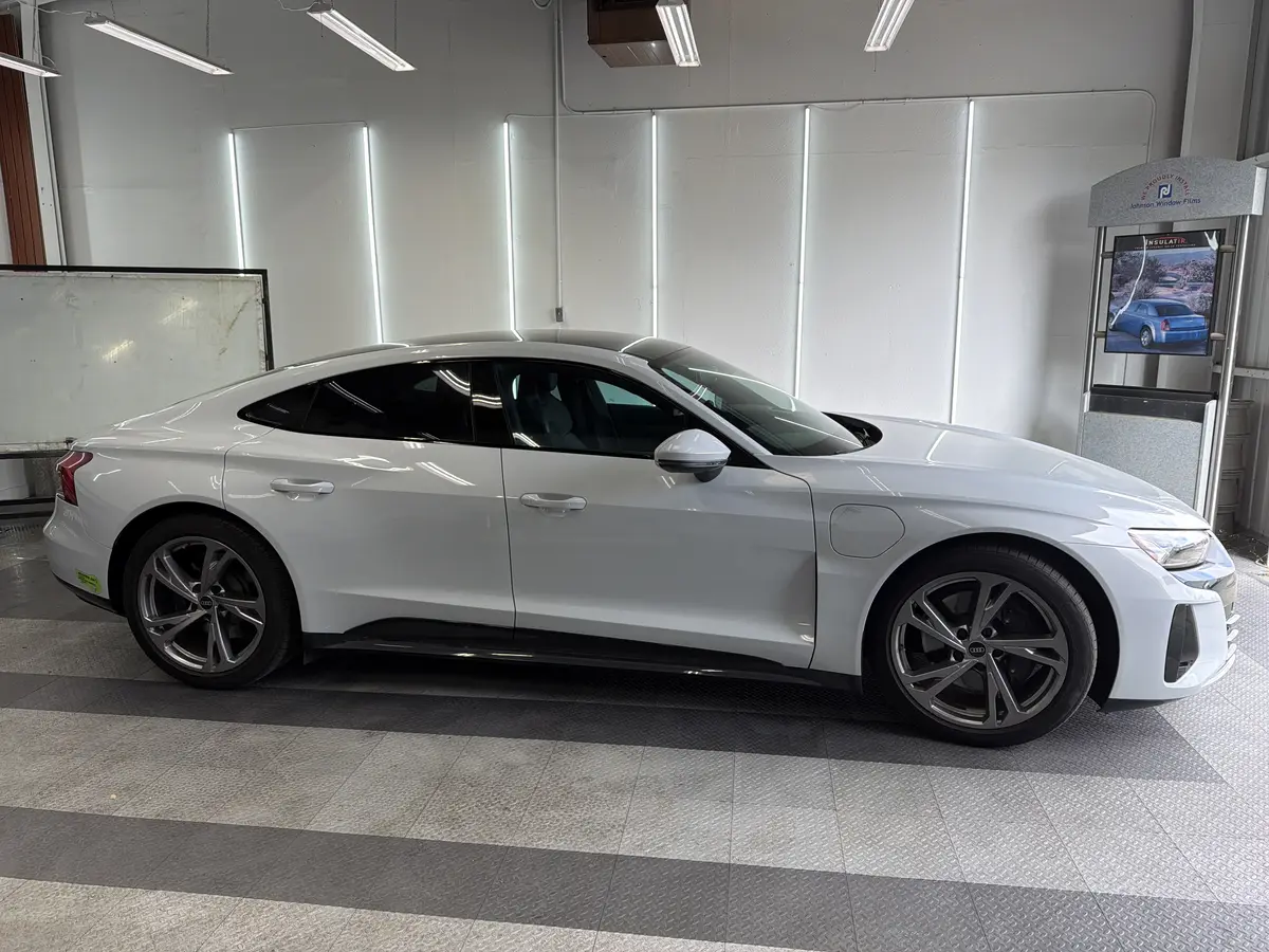 White Audi e-tron GT after Avery Dennison Encore Supreme IR ir ceramic window tint (view 2)