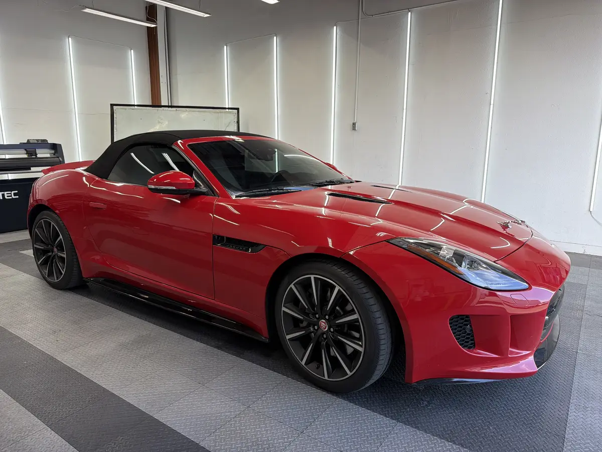 Red Jaguar F-Type after Avery Dennison Encore Supreme ceramic window tint (view 1)