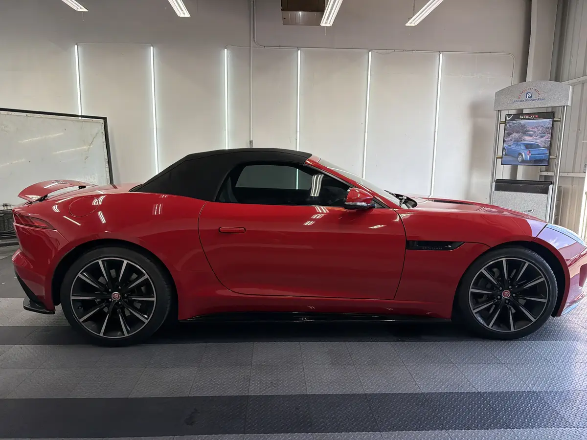 Red Jaguar F-Type after Avery Dennison Encore Supreme ceramic window tint (view 2)