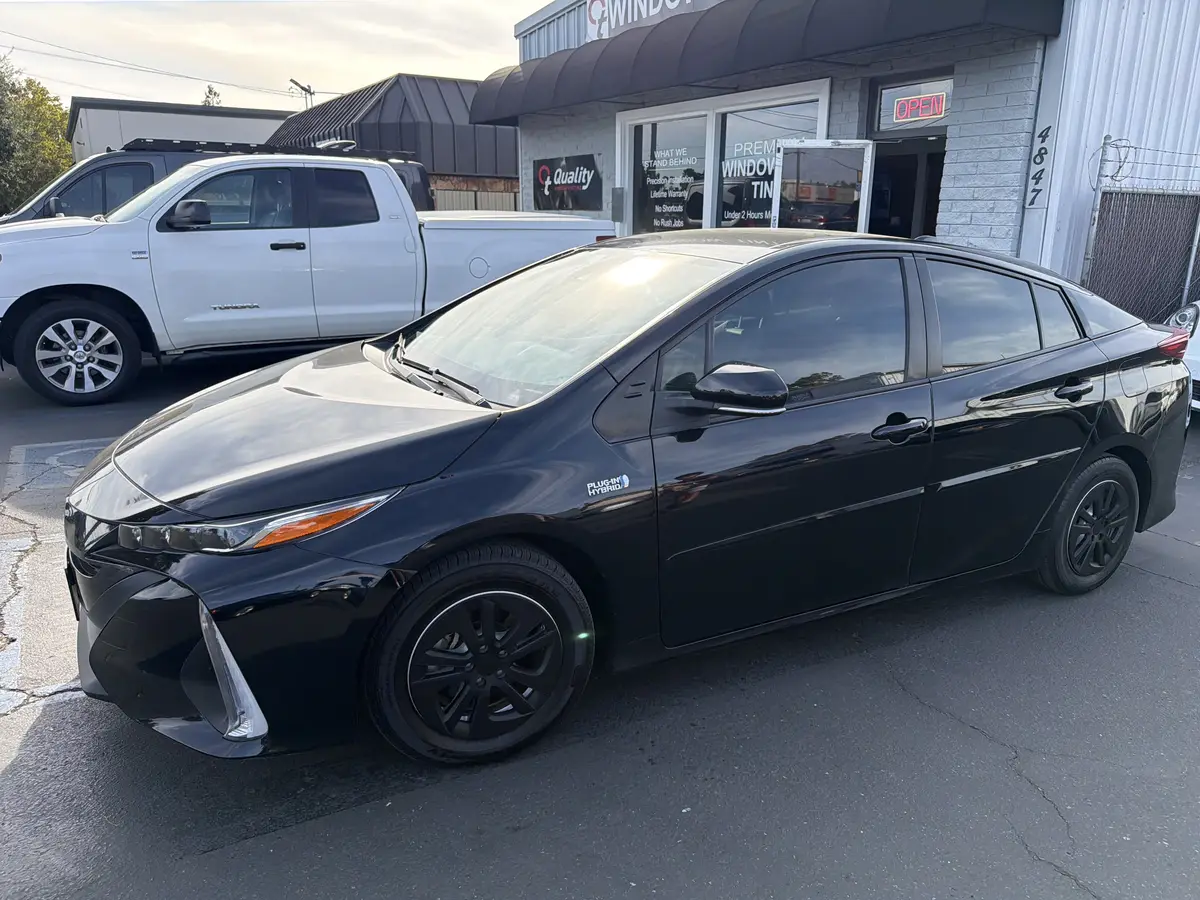 Black Toyota Prius Prime after Avery Dennison Encore Supreme ceramic window tint (view 3)