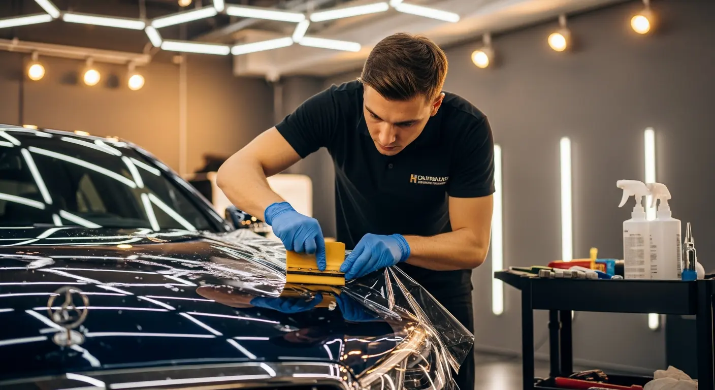 Paint protection film installation on luxury vehicle in Sacramento