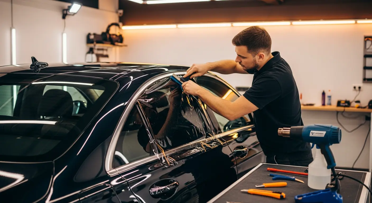Professional auto window tinting on sedan in Sacramento