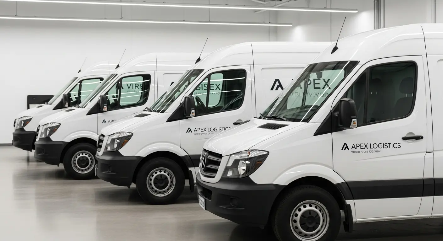 Fleet of commercial vans with matching professional window tint in Sacramento
