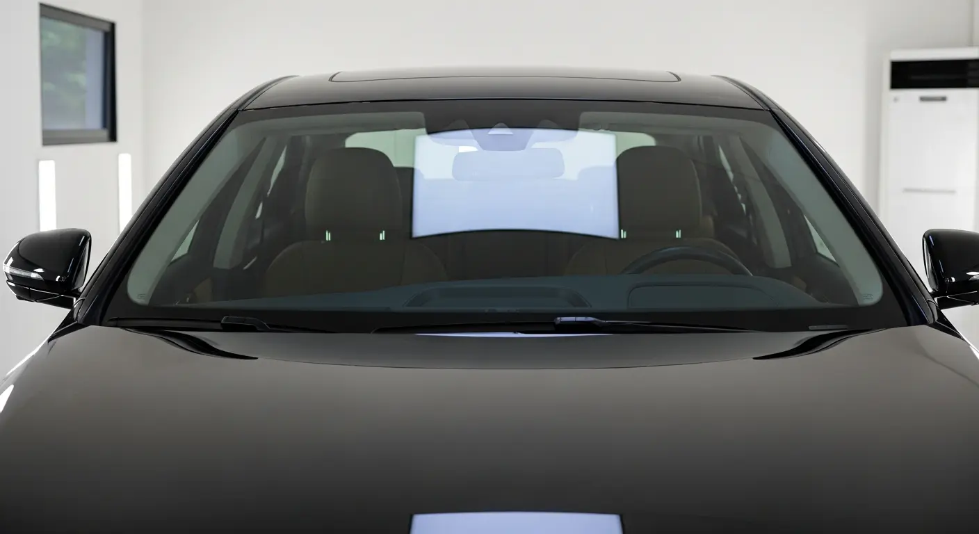 Front view of sedan with professionally tinted ceramic windshield film